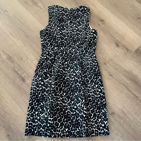 J. Crew Black Green Leopard Cheetah Animal Print Sheath Dress 2‎ Excellent - Picture 9 of 12